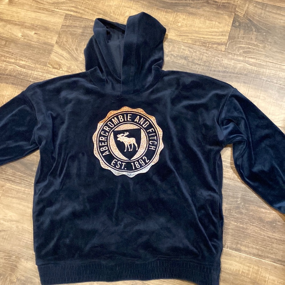 Hooded velour sweat shirt